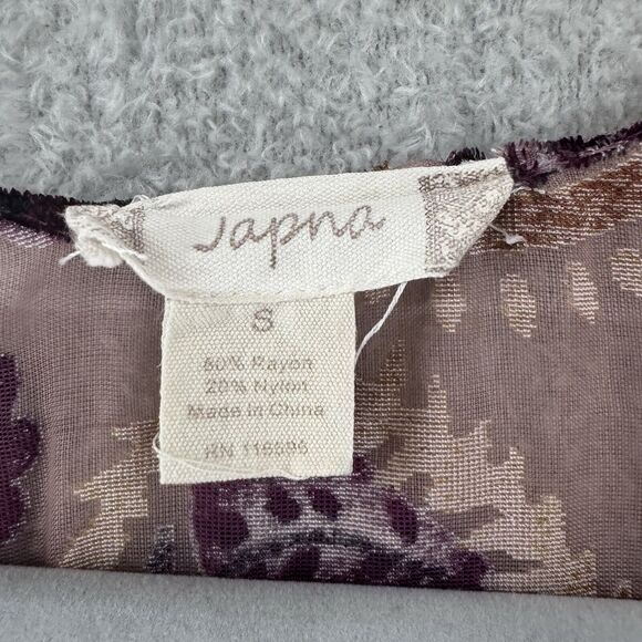 Japna Cardigan S Burn-Out Burgundy Gold Rose Paisley Floral Open Front Tassel - Picture 2 of 8